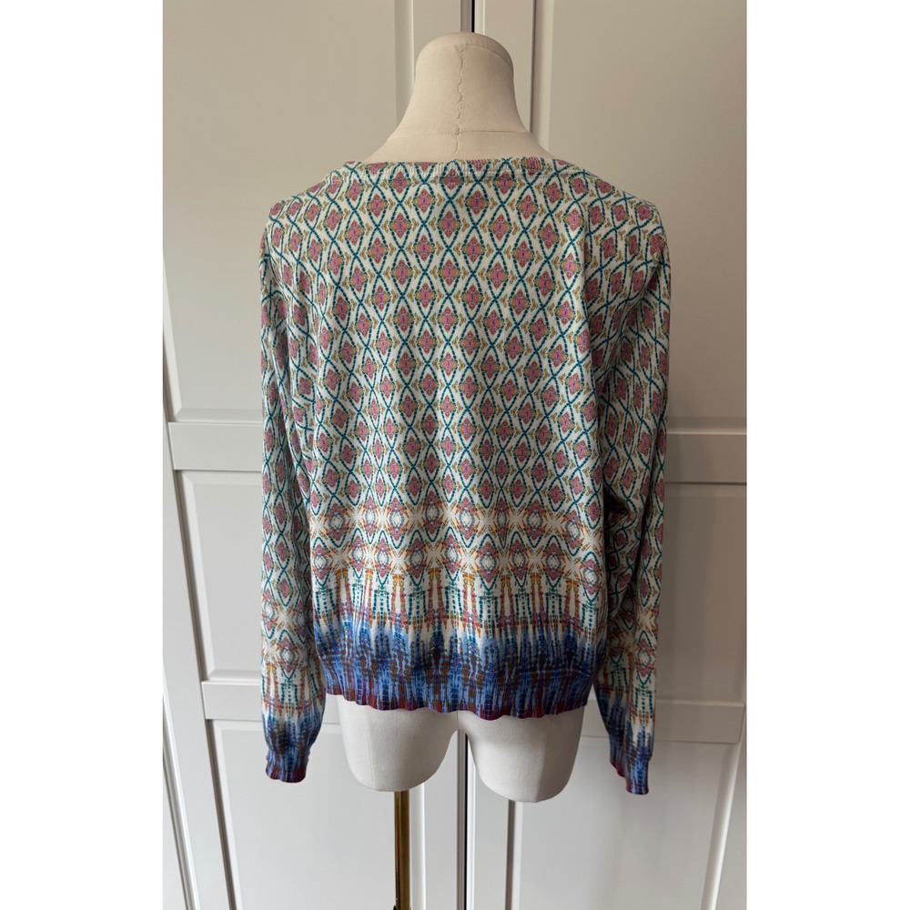 Sundance Womens Large Cotton Geometric Diamond Ikat Button Front Cardigan Blue - Picture 3 of 4